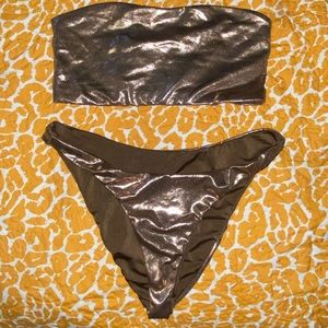Good American Metallic Bronze Bikini